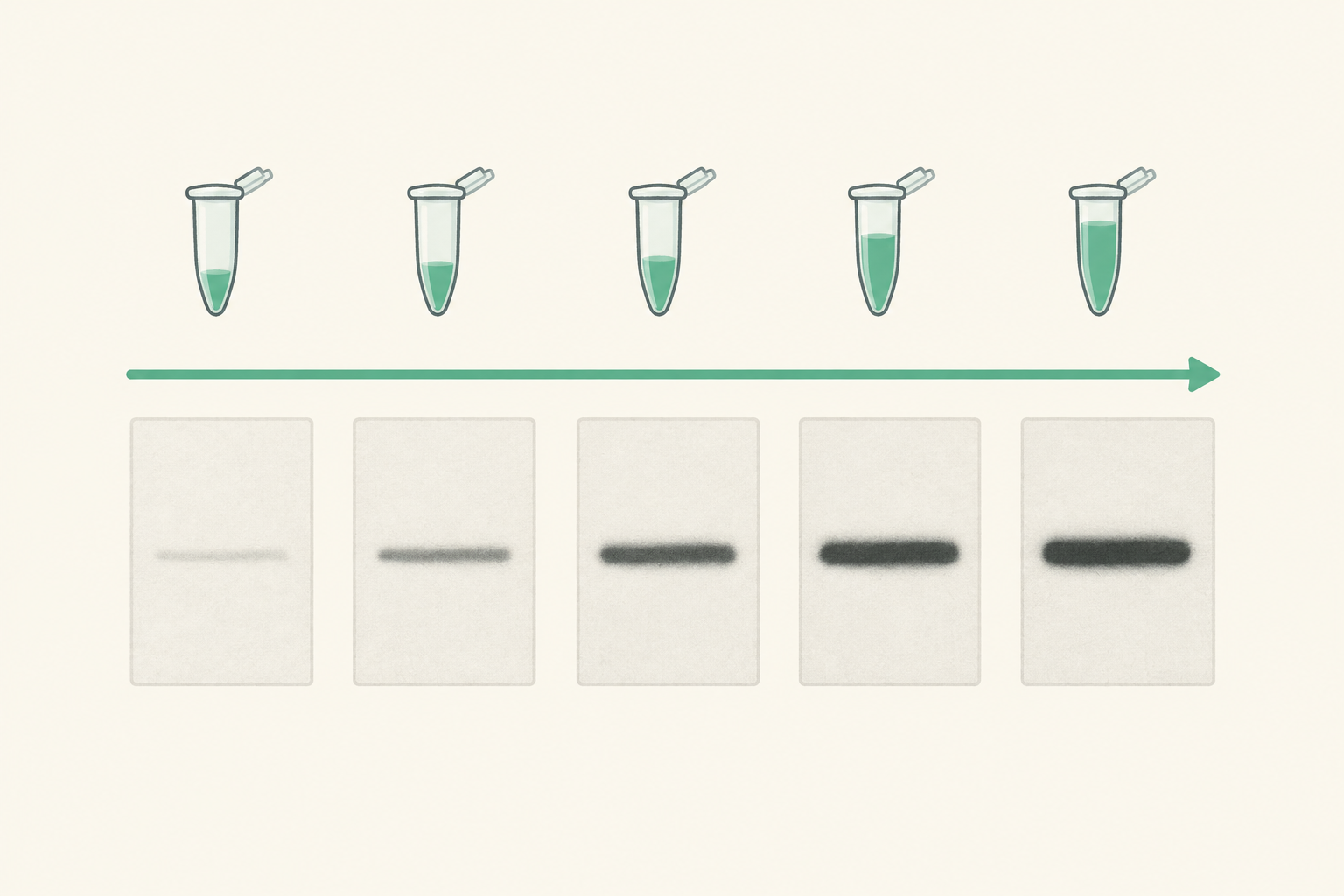 Conceptual illustration for When a stronger protein band stops meaning more protein; not measured study data